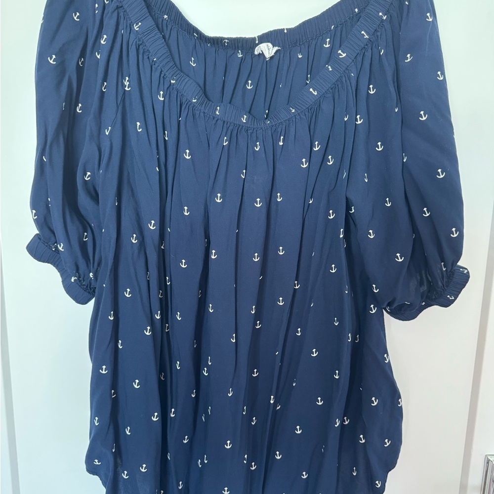 b new york Navy Anchor Print Blouse